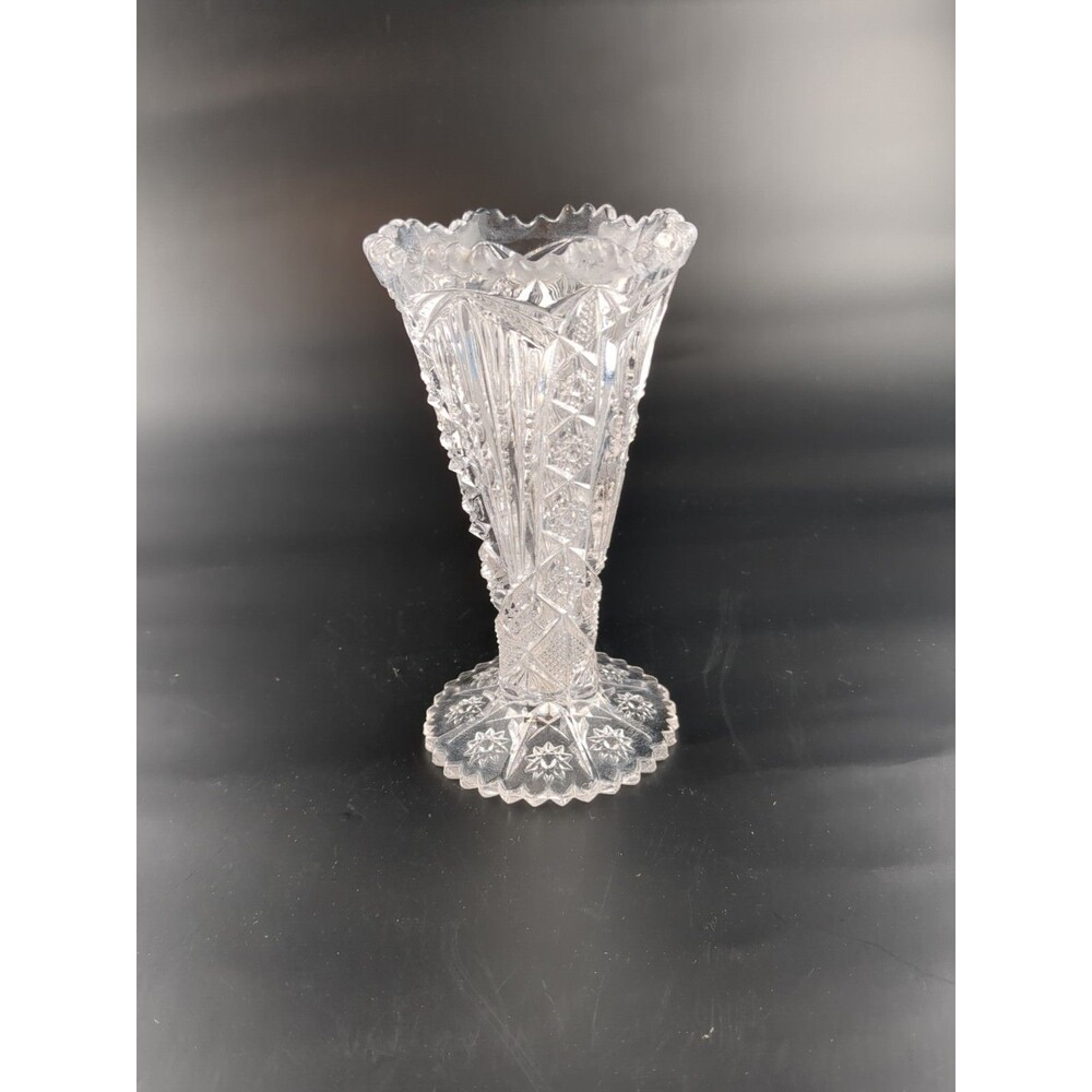Vintage Brilliant Cut‎ Glass Flower Trumpet Vase Short 6" Crystal Decorative